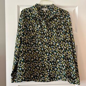 Dana Buchman Black and Green Long Sleeve Button Down Shirt